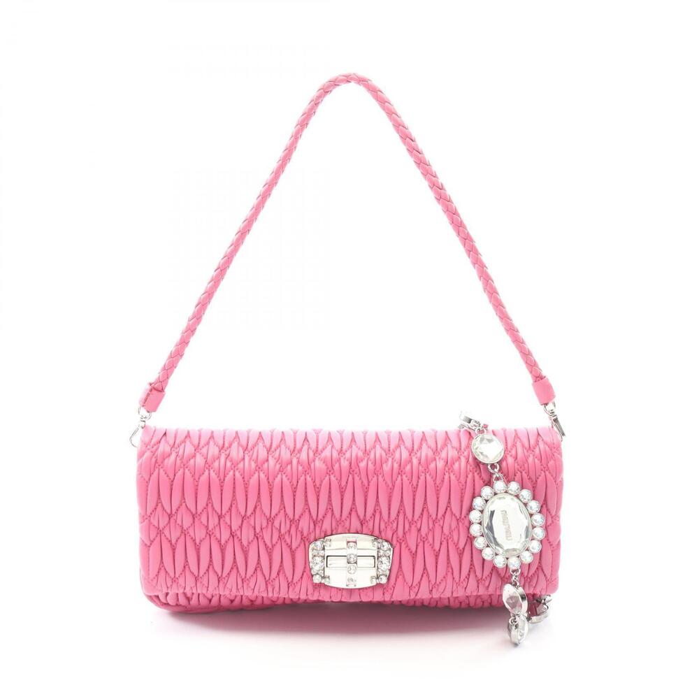 Miu Miu NAPPA CRYSTAL Matelasse Shoulder Bag Leather Pink